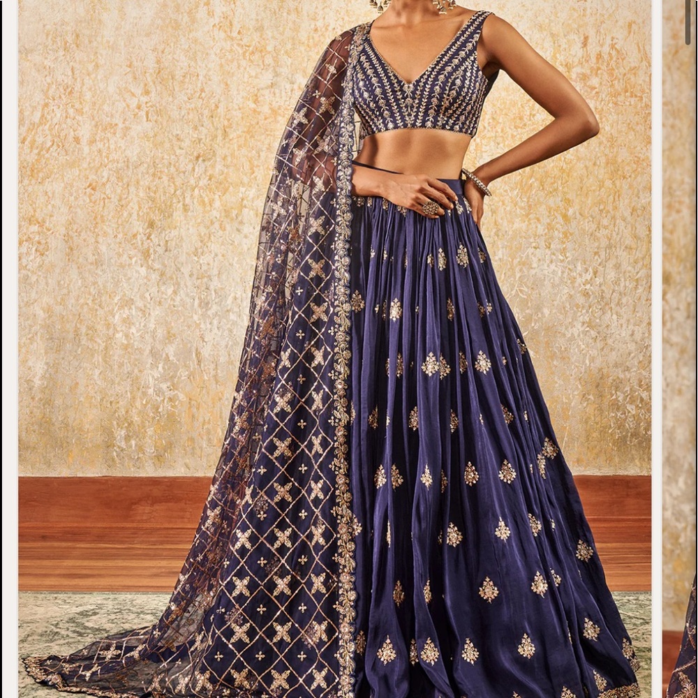 Navy blue lehenga from lashkaraa